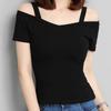Summer New Korean Version of The Strapless Sling Short-sleeved T-shirt Women's One-neck Strapless Sexy Slim-fit Top