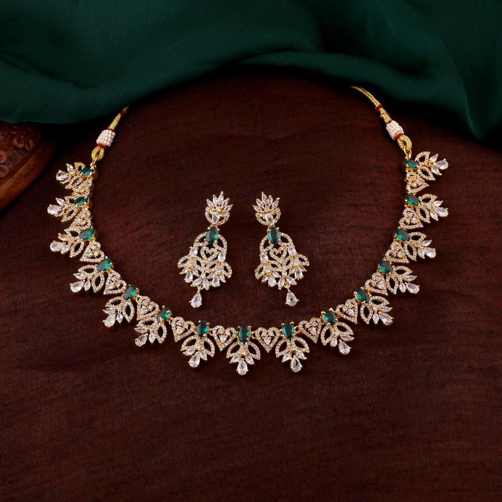 Dazzling Estele Designer Necklace Set with Gold Plated CZ and Colored Stones for Women