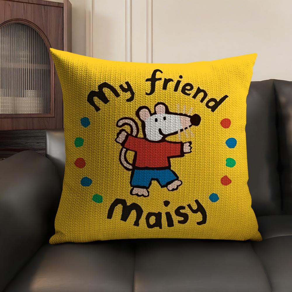 Cute Bobo the Mouse Cushion Cover Summer Breathable Linen Organic Fabric Double-Sided Printing Sofa Pillow Case Home Decor
