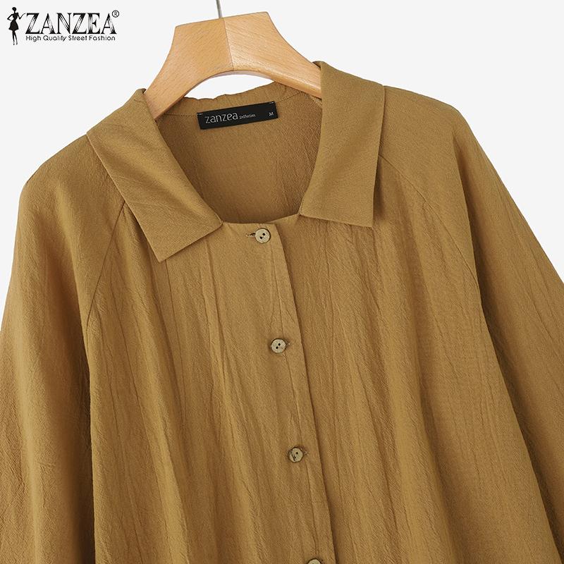 ZANZEA Женская повседневная хлопковая блузка свободного кроя с отложным воротником и рукавом 3/4