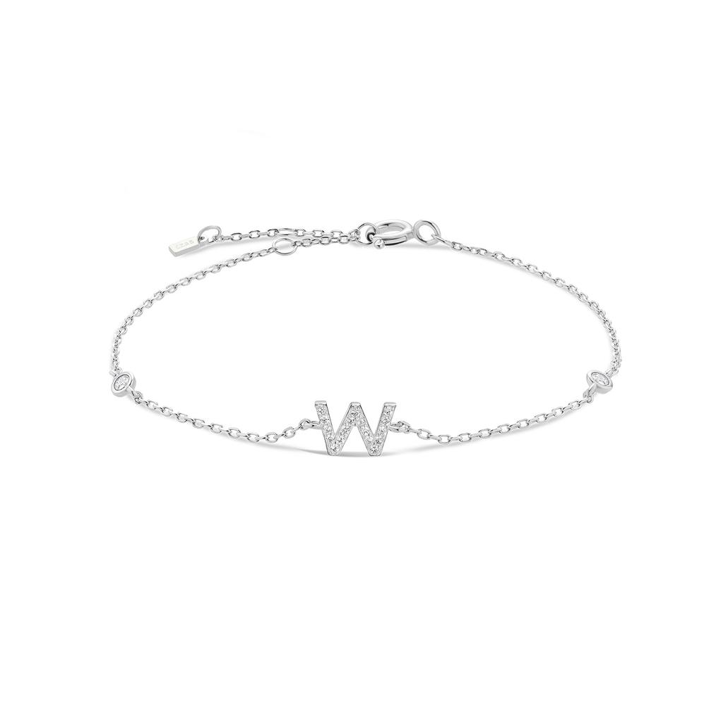 VEWANT 925 Silver Monogram Letter A - Z Initial Charm Chain Bracelet Luxury Wedding CrystalFine Jewelry