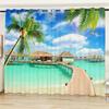 2Panel Blue Sea Curtain Sea Window View Printed Curtain for Bedroom Living Room Floor-to-ceiling Window Kitchen Small Size Drape