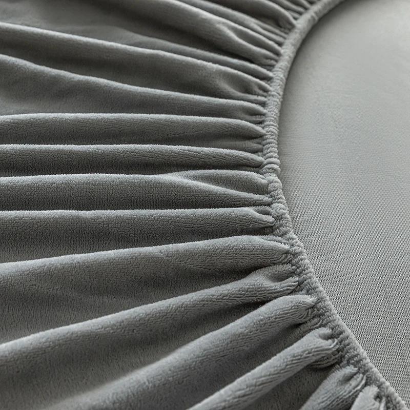 Мягкий теплый плюшевый простынь на резинке эластичный чехол для матраса Зимний теплый плюшевый защитный чехол для матраса Зимнее двуспальное постельное белье Покрывало Только простыня