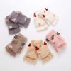 Autumn And Winter Antlers Flip Mittens Female Gloves Christmas Wool Mittens Half-finger Gloves