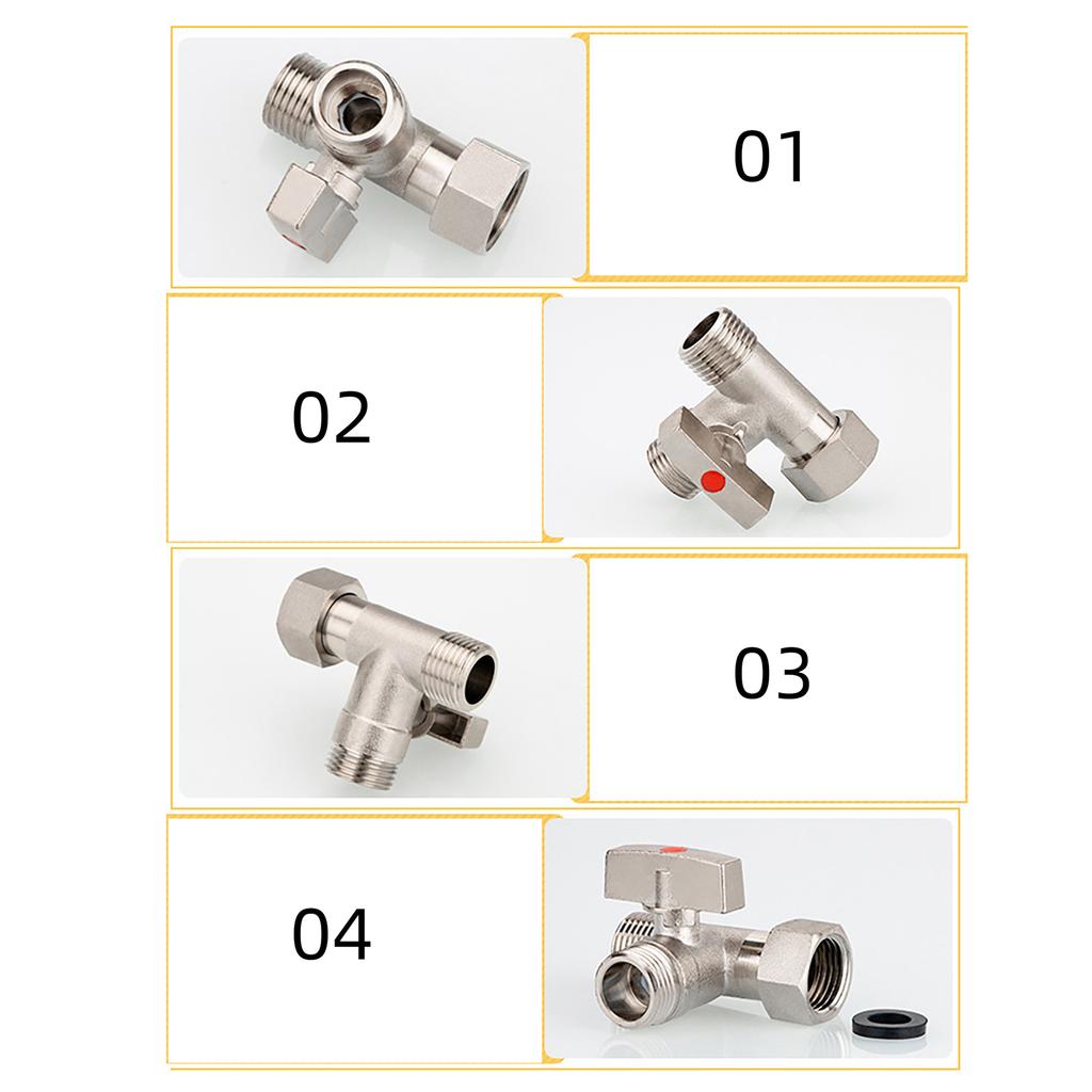 Steel Tee Stop Valve Adapter T Connector Valve Adapter Multipurpose Valves for Bidet Sprayer & Toilet Tank Installation