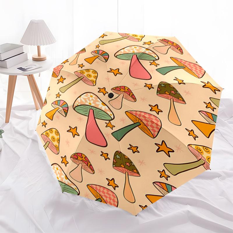 1pc Mushroom Pattern Automatic Open/Close Umbrella, Portable Folding Umbrella for Travel, Themed Events088