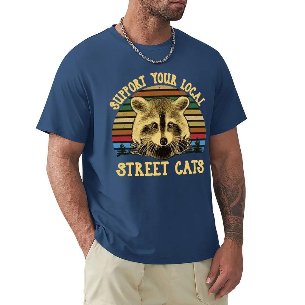 Футболка Raccoon Support Your Local Street Cats Vintage для мужчин, черная хлопковая футболка унисекс свободного кроя