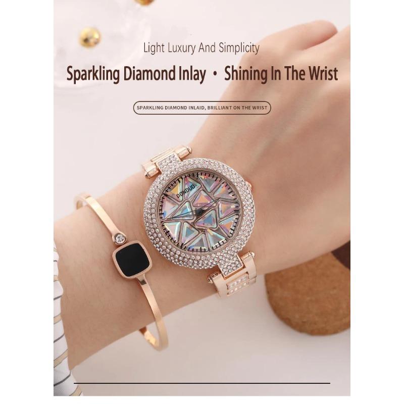 UTHAI CQ199 Colorful Gemstone Rotating Dial Full Diamond Women's Watch Casual Business Fashion Waterproof Alloy Quartz Watch