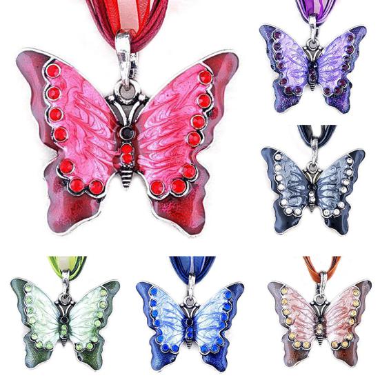 Винтажное женское эмалированное ожерелье с подвеской в форме бабочки и стразами, вечерние ювелирные изделия, подарок