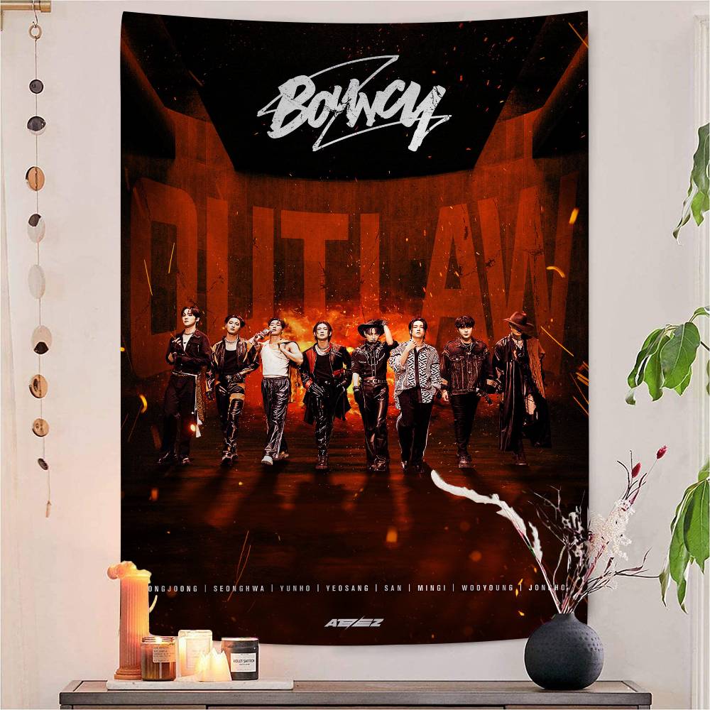 AATEEZ KPOP Tapestry Art Printing Japanese Wall Tapestry Anime Wall Hanging Home Decor