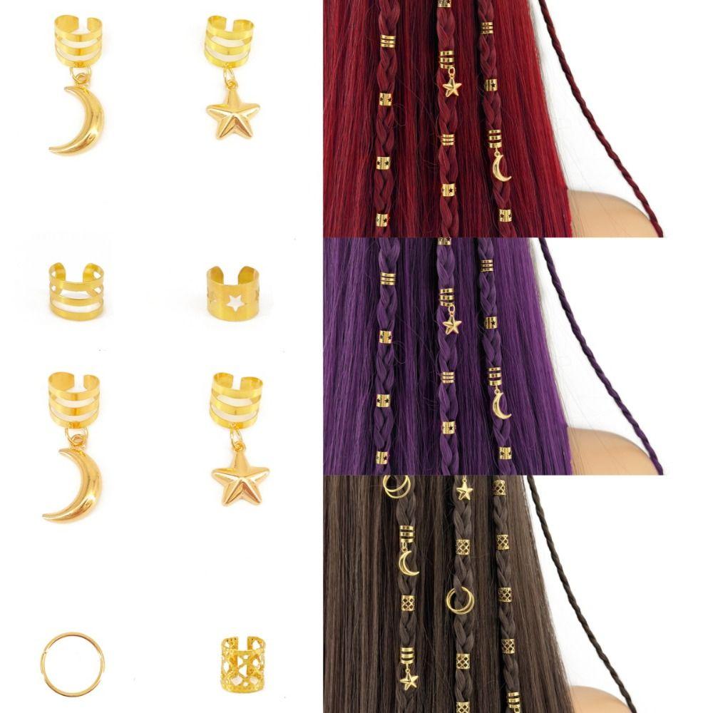 44pcs Stars Moon Hollow Out Hair Ring Dread Locks Hair Braid Tubes Dreadlocks Beads Decor