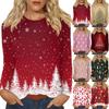 Women's Fashion Casual Christmas Printed Round Neck Long Sleeve Pullover Top