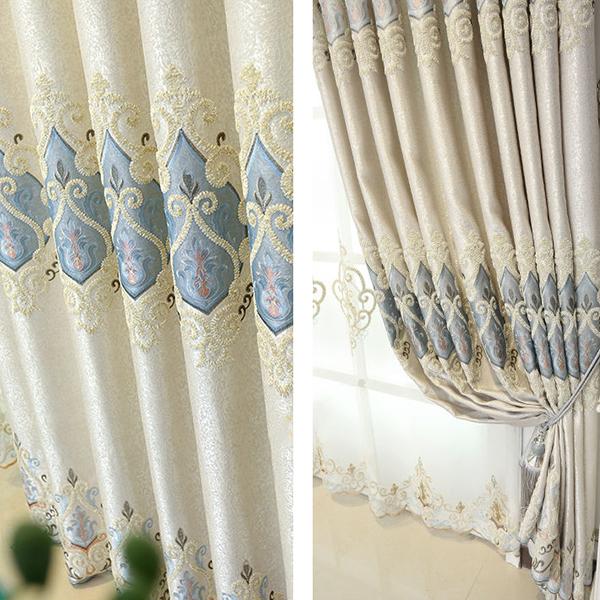 2 шт., великолепная законченная вышитая занавеска в европейском стиле для спальни, гостиной, затемняющая напольная занавеска с крючком и оконной марлей