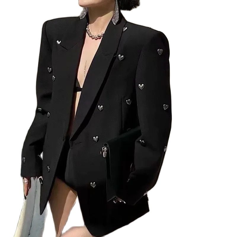 Осенний блейзер женский модный свободный темперамент чистый цвет черный пальто одна пуговица пиджак женский