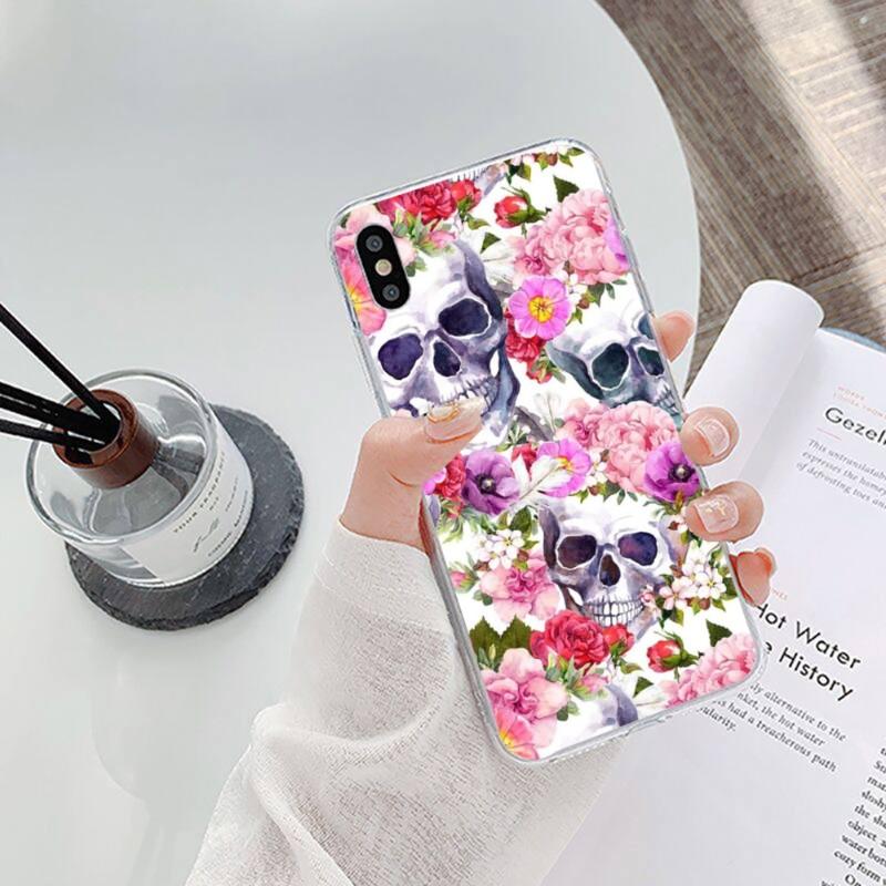 Страшный чехол для телефона Modeka Skull Flowers для iPhone 14 13 12 11 XS X 8 7 6 Plus Mini Pro Max SE 2022 Мягкая прозрачная накладка для телефона