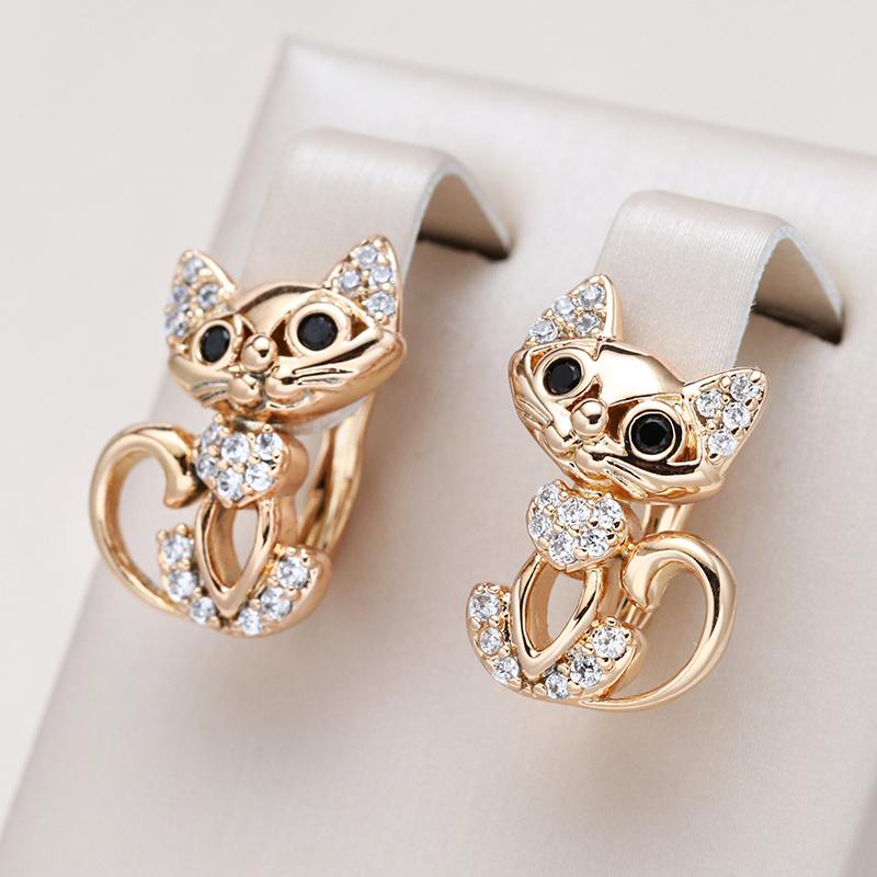 1 Pair Golden Color Cute Cat Earrings for Women Micro Wax Inlay Zircon Earring Fashion Birthday Party Girl Jewelry