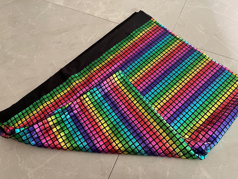 Iridescent Gold Glitter Laser-Spray Dance Skirt with Crystal Background Pattern