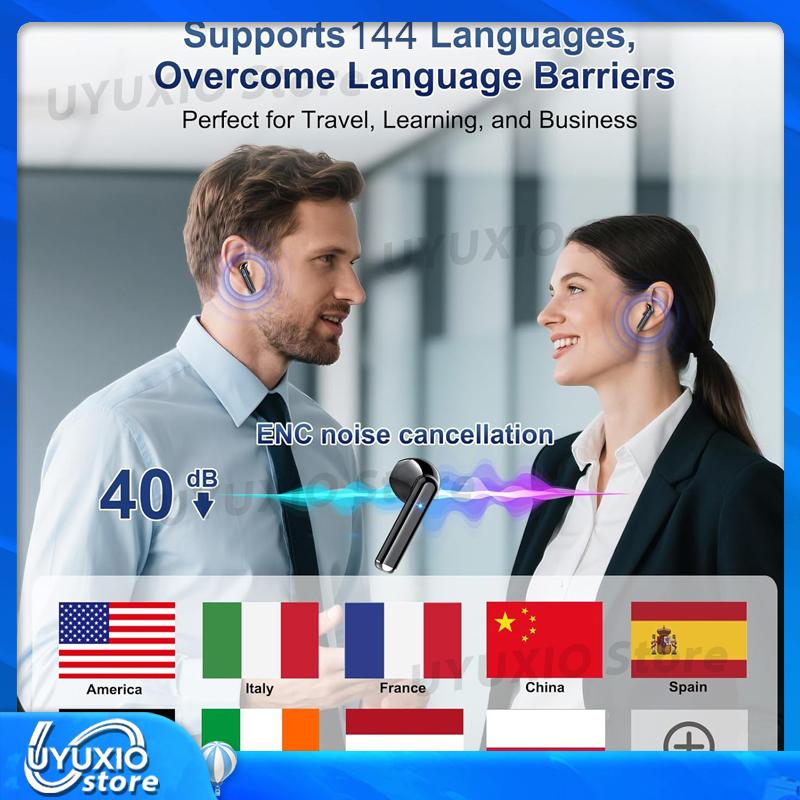 UYUXIO TWS Ear Buds AI Language Translating Earbuds Real Time Translator Earphone with 144 Languages Headphone for Business