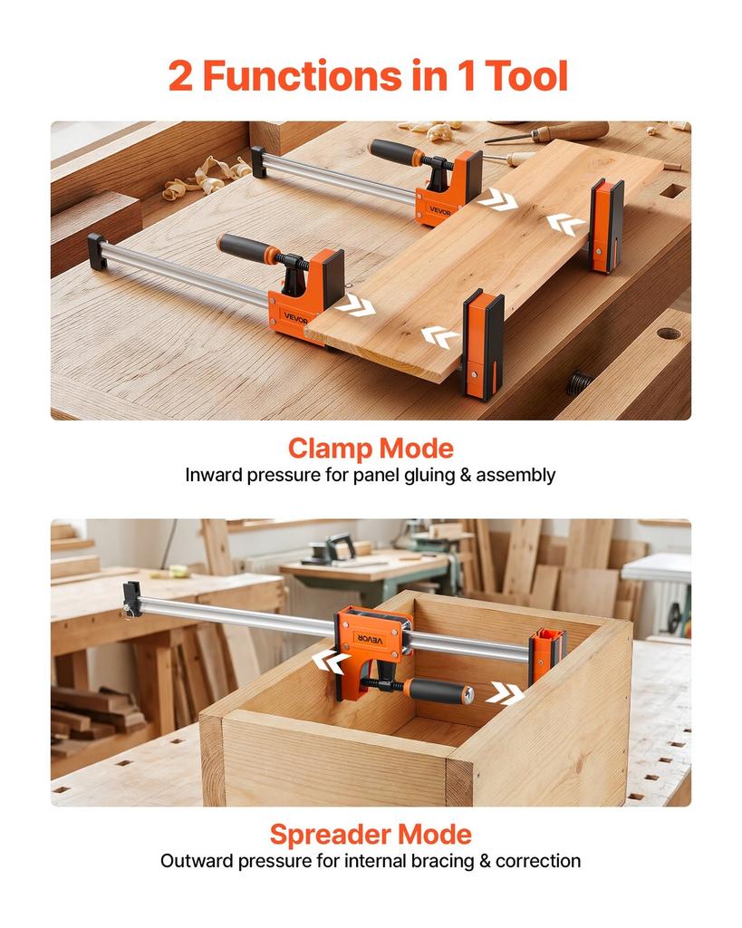 Bar Clamps for Woodworking, 4-Pack, 60.96 cm and 78.7 cm F Clamps, 500 kg Load Limit, Clamp/Spreader 2 Modes, Soft Rubber Pads, Ergonomic Handle,