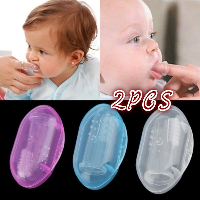 2PCS Kids Baby Infant Soft Silicone Finger Toothbrush Teeth Rubber Massager