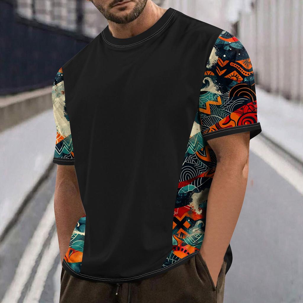 Летняя мужская популярная футболка с круглым вырезом и коротким рукавом с принтом