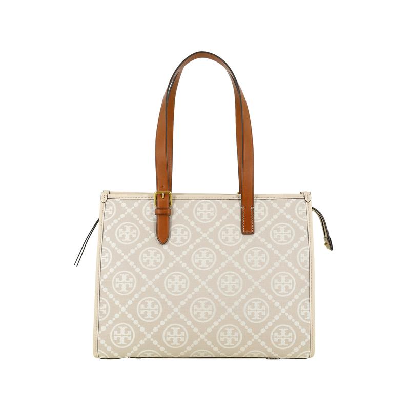 TORY BURCH T Monogram Presbyopia Printed Polyester Tote Bag Tote Shopping Bag Shoulder Handbag Small Women's Ivory White 147640-254