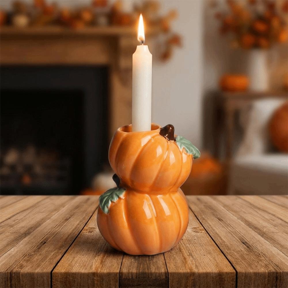 Ceramic Halloween Candle Stick Centerpiece Pumpkin Candle Stand Halloween Decor Desk Ornament