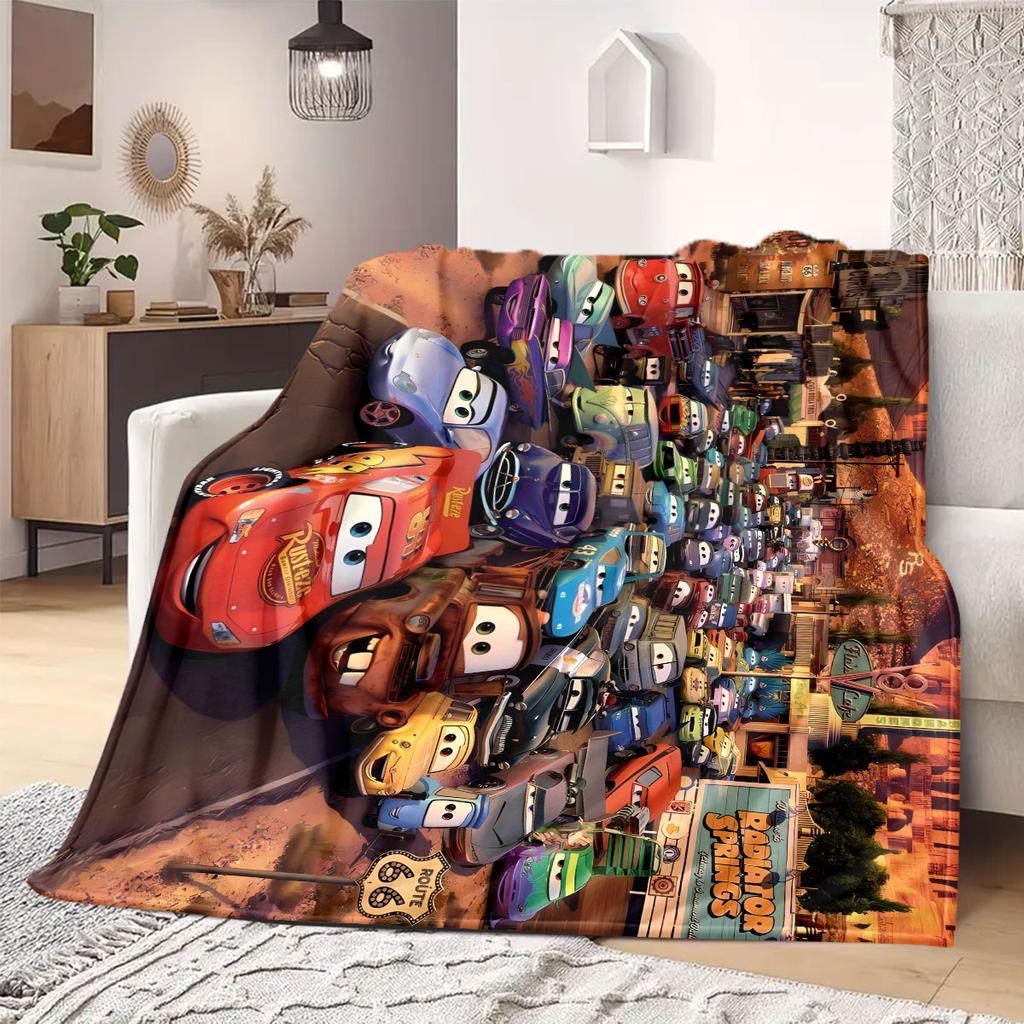 Cars Print Flannel Blanket Cartoon Style for Sofas Beds Bedrooms Chairs Travel Picnics Home Decor All Seasons New Set