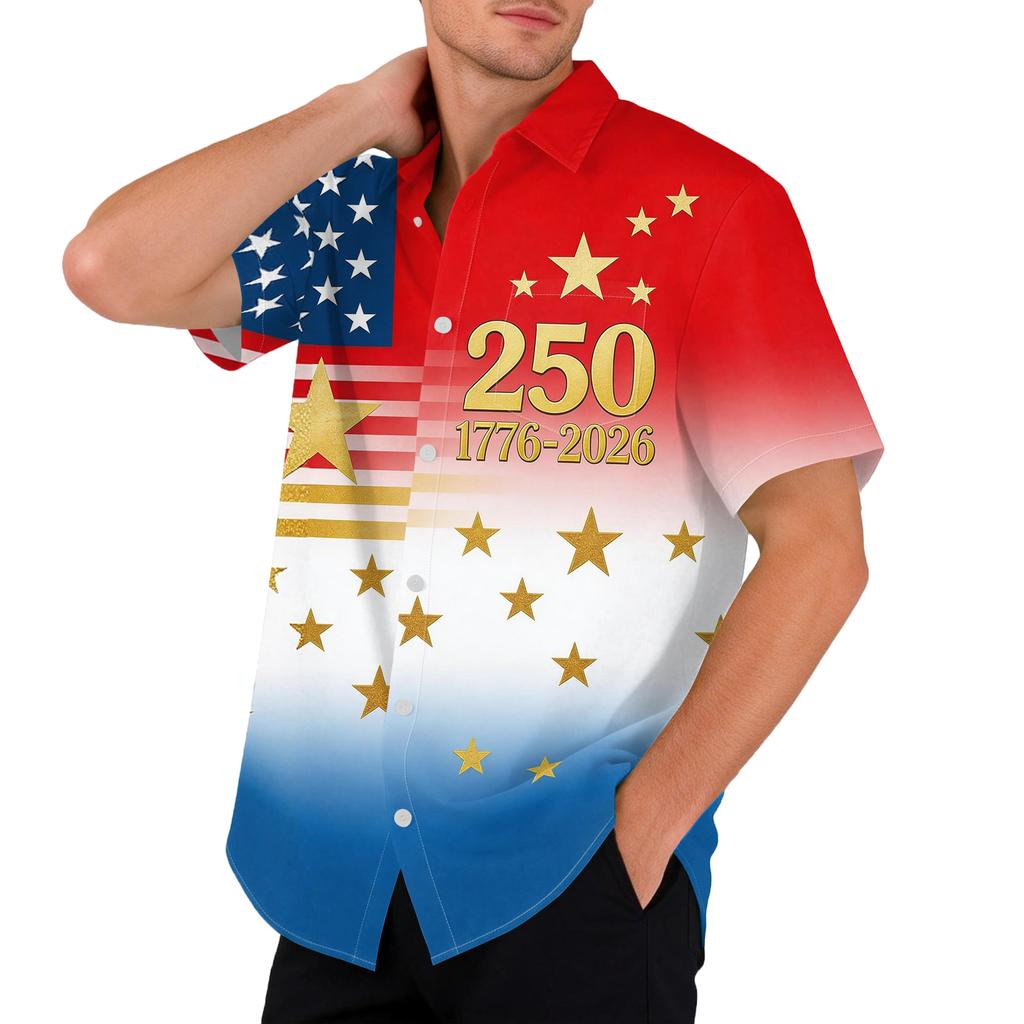 Men's Casual Printed Short Sleeve Open Front Cardigan, Independence Day Festival Tops