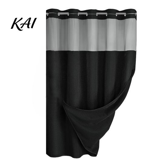 Machine Washable Shower Curtain No Hook Curtain, Waterproof with Snap-on Liner, for Bathroom Mesh Top, Divider RV Hotel Grade