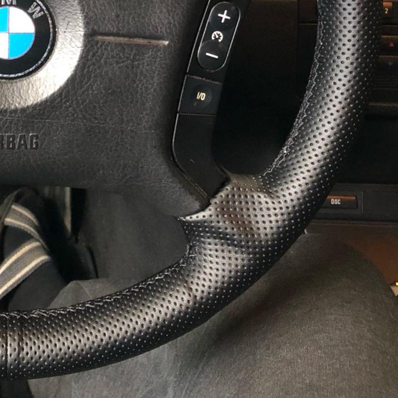 Противоскользящий черный кожаный чехол на руль автомобиля для BMW E36 1995-2000 E46 1998-2004 E39 1995-2003 X3 E83 X5 E53