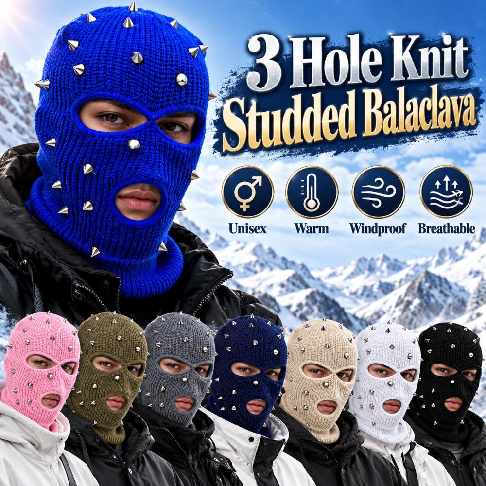 Stretchy 3 Hole Knit Balaclava Windproof Winter Ski Mask Unique Studded Full Face Mask Unisex
