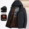 Мужская парка из норкового бархата: Зимняя куртка с капюшоном для среднего и пожилого возраста, теплая и утолщенная с плюшем