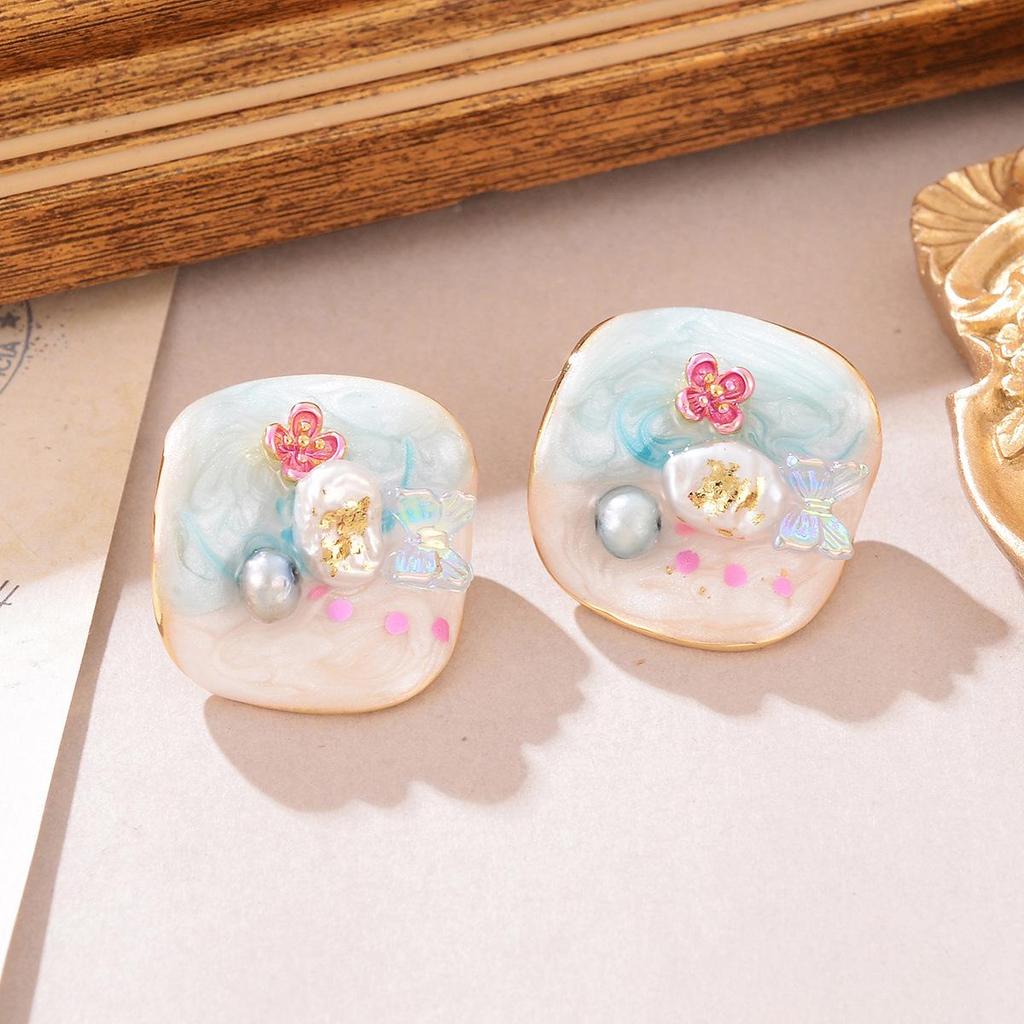 Винтажные серьги-пусеты из барочного жемчуга: Ретро Живопись Маслом и Женские Украшения в Новом Китайском Стиле