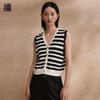 Женский полосатый вязаный жилет с V-образным вырезом