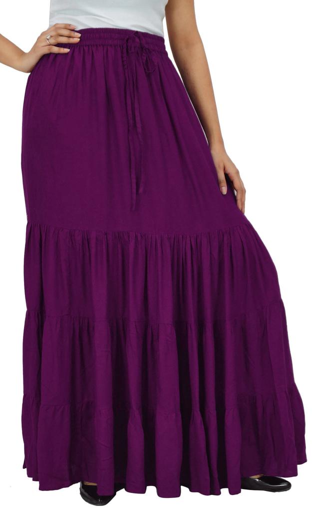 Bimba Длинная расклешенная юбка макси-ярус в стиле бохо с эластичной резинкой на талии из вискозы в стиле бохо