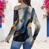 Women Plus Size Asymmetric Cutout Neck Cold Shoulder Long Sleeve Halloween Printed Fitted Top