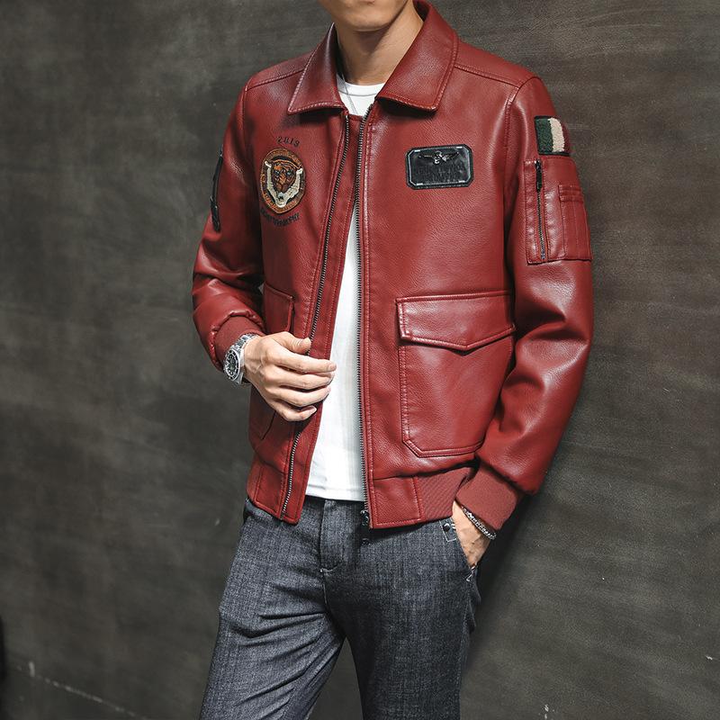 Leather Jacket for Men, Autumn New Casual Trendy Embroidered Leather Jacket, Youth Creative Style, Distinctive Motorcycle Jacket, Men's Jacket