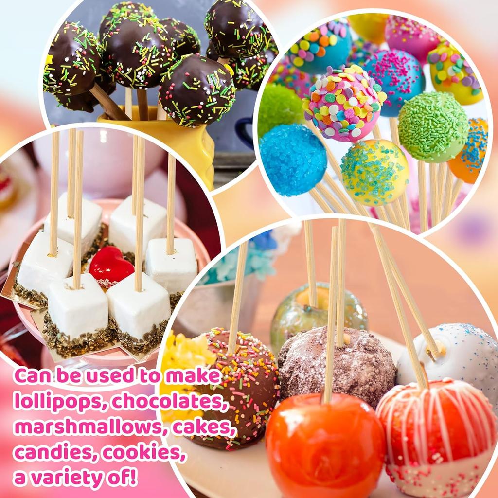 Bamboo Candy Apple Sticks, 100Pcs Semi Pointed Candy Caramel Lollipop Sticks, Natural Wooden Cotton Sticks for Candies, Chocolates Cookies Party
