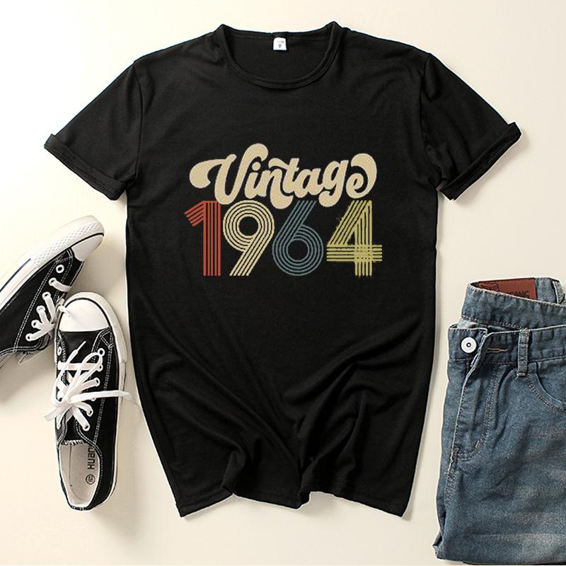 Винтаж 1964 года с буквенным принтом женская футболка с коротким рукавом и круглым вырезом свободная женская футболка женская футболка топы одежда Camisetas Mujer
