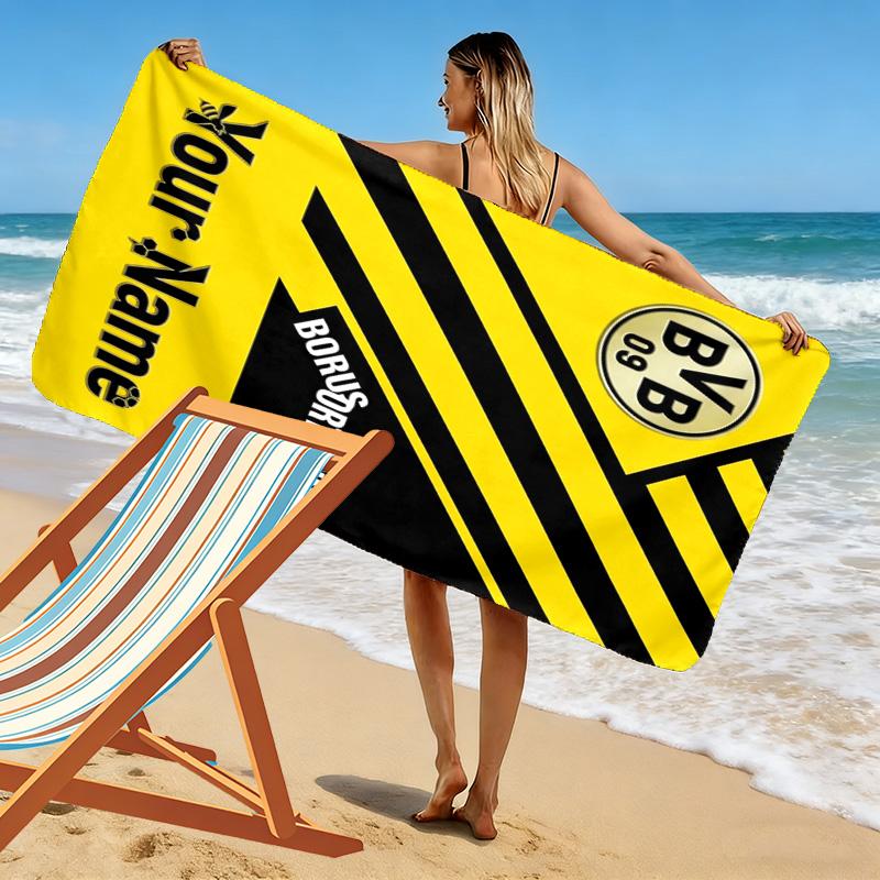 Name Custom Borussia Dortmund Print Beach Towel, Large Soft Quick Dry Towel for Beach Camping Swimming