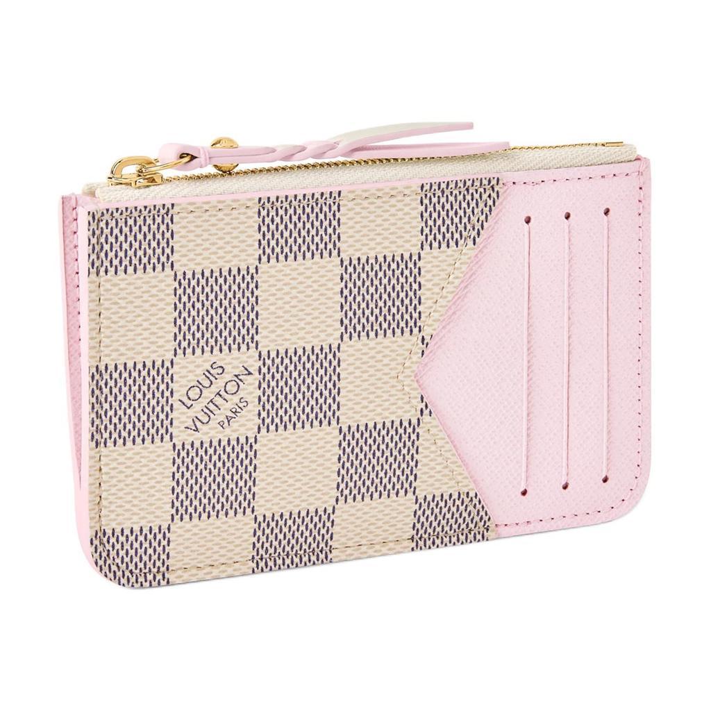 Louis Vuitton Romy Woven Zipper Head Checkerboard Print Coated Canvas Card Holder Women Card Holder Cream Purple N40922