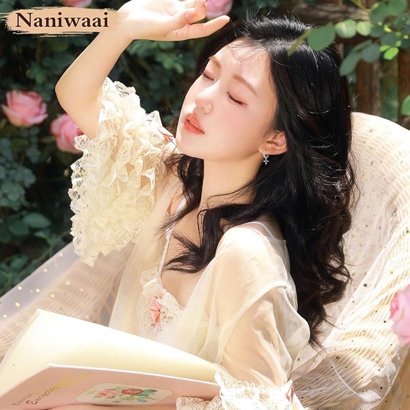 Naniwaai Earrings Ladies December Birthstone Hoop Sway 2Way Flower Woman Silver Compatible with Metal Allergies Cross Adult Accessories Present