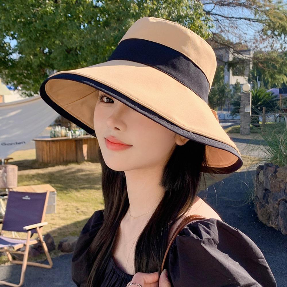Korean Style Sunscreen Fisherman Hat Sun Protection Bow Bucket Hat Sweet Wide Brim Sun Hat Travel