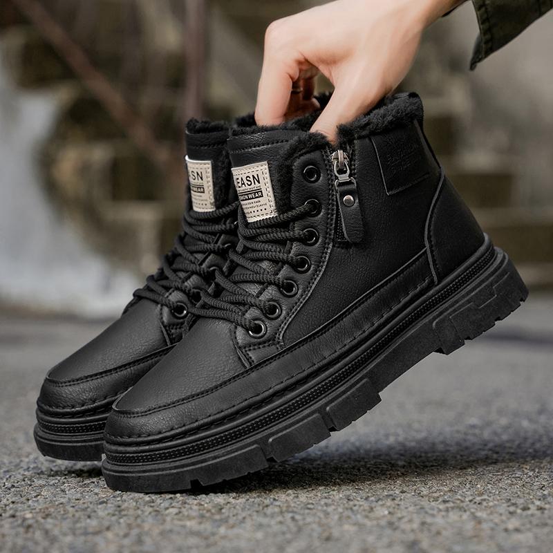 Роскошный бренд Мужские ботильоны Кожаные Мужские Деловые Хлопковые Ботинки Зимние Теплые Снежные Ботинки с Мехом Нескользящие Высокие Рабочие Ботинки