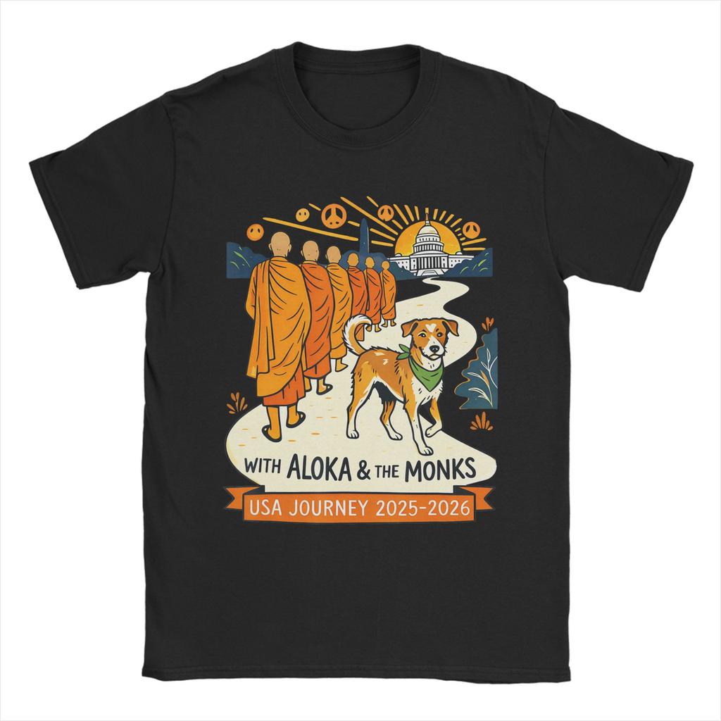 Buddhist Monks Walk For Peace Aloka Dog Cotton T Shirt For Unisex Summer ONeck Leisure Tee Shirt Oversized Dropshipping Tops