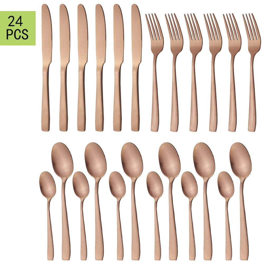 24 шт. черная посуда из нержавеющей стали, столовые приборы, обеденный нож, ложки, вилка, десертные ложки, западная серебристая посуда, набор кухонной посуды