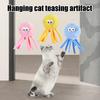 Hanging Fluffy Octopus Cat Toy Interactive Self Play Cat Teaser with Bell Soft Plush Octopus Toy with Elastic String for Indoor Kitten Chasing Playing