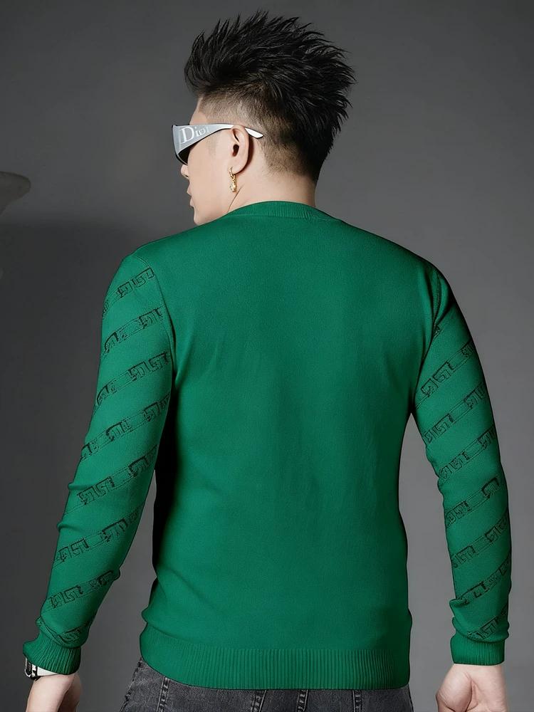 European Style Autumn and Winter Crew Neck Sweater for Men 2025 New Trendy Rhinestone Warm Knit Base Shirt Men's Long Sleeve