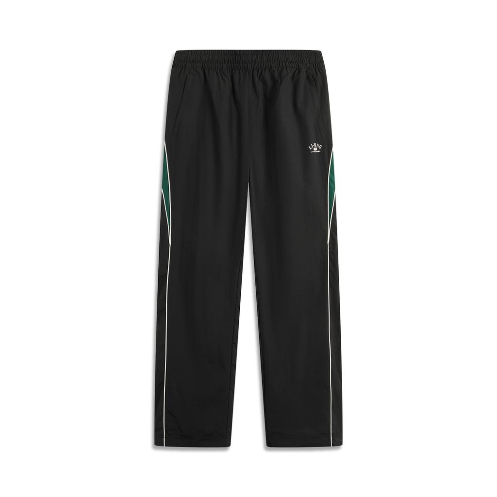 Li Ning Sports Lifestyle Series свободные прямые повседневные брюки со средней талией мужские брюки черного цвета сочно-зеленого цвета AYKU747-6